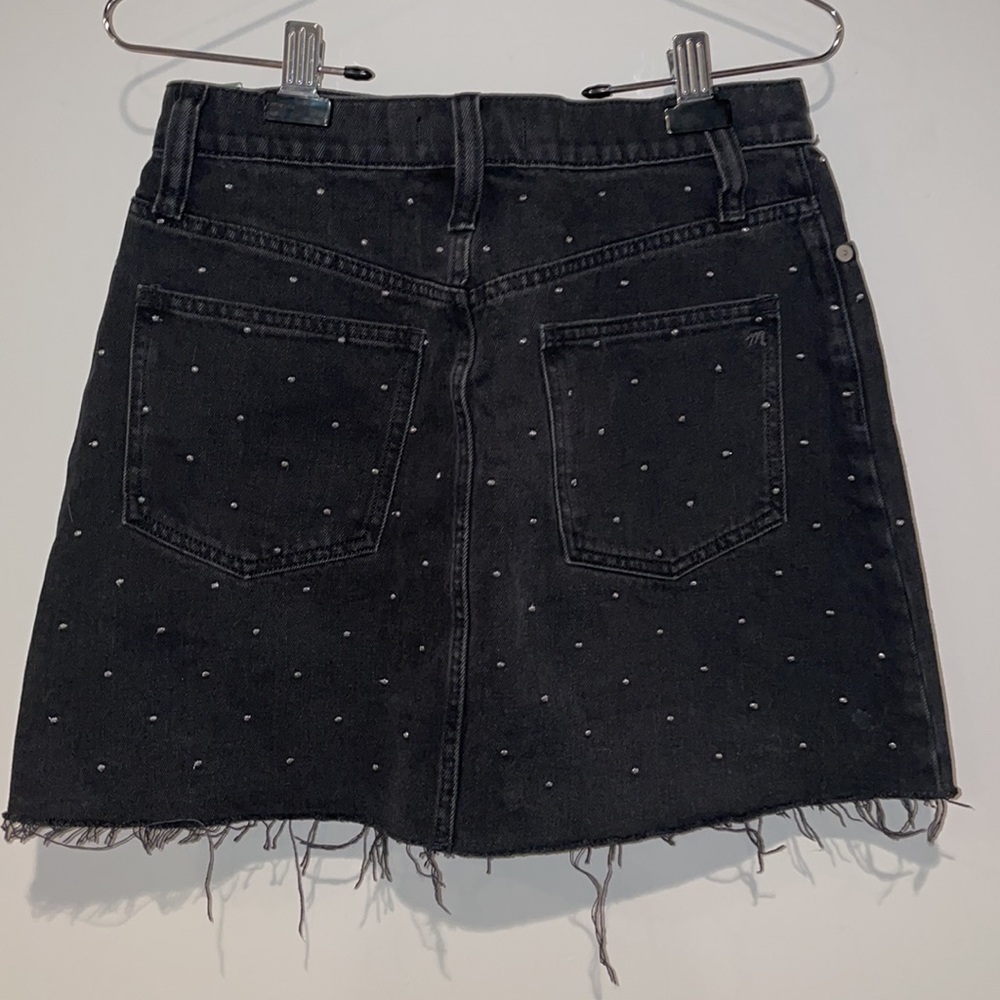 Madewell Black Mineral Wash Silver Polka Dot Cutoff Sz 27 Denim Mini Skirt - Picture 8 of 12
